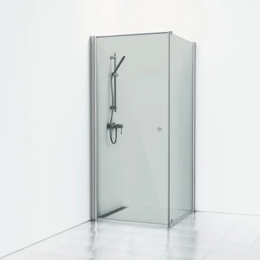 Svedbergs Skoga Brusehjørne 80 x 93 cm, dør og fast væg, røgfarvet glas/blank alu