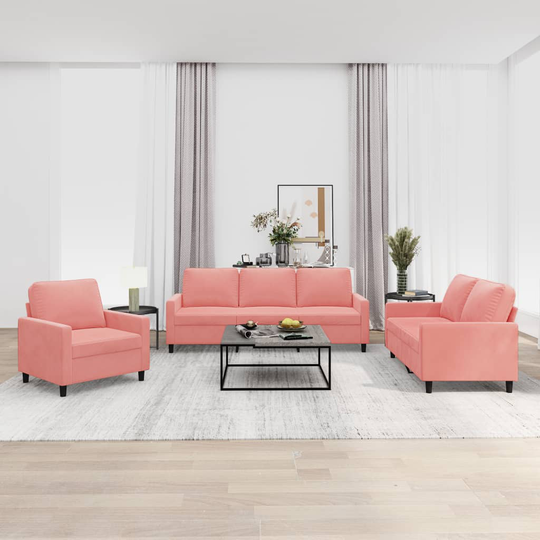 vidaXL sofasæt 3 dele med hynder velour lyserød