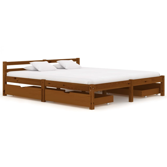 vidaXL sengestel med 4 skuffer 180x200 cm massivt fyrretræ honningbrun