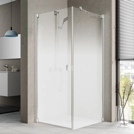 Kermi Raya TOR brusevæg 90x200 cm, højrevendt, til brusedør 1KL, klart glas/160 cm frostet glas