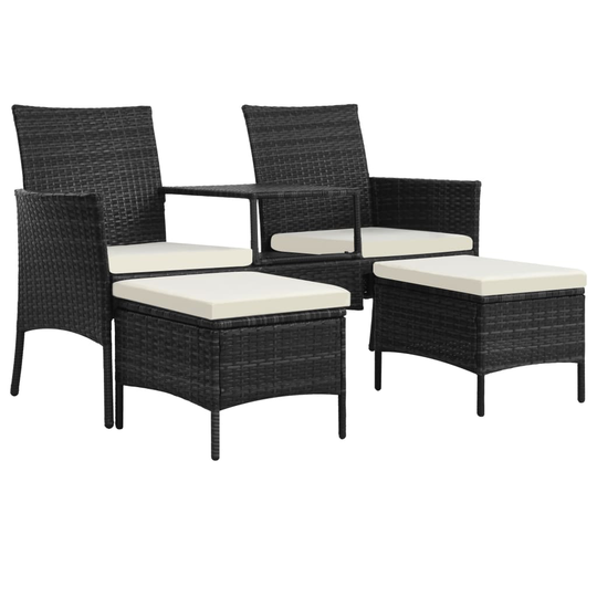 vidaXL 2-personers havesofa med bord og skamler polyrattan sort