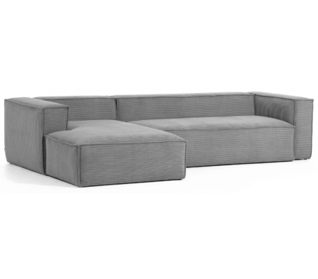 Blok venstrevendt chaiselong sofa i velour ripcurl 300 x 174 cm - Grå