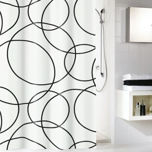 Kleine Wolke Rings badeforhæng, 180x200 cm, hvid m/mønster