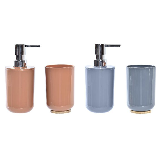 Conjunto de Banho DKD Home Decor Natur Grå Orange Koral Aluminium Bambus PS Moderne (9 x 7 x 16 cm) (2 enheder) (7 x 7 x 16 cm)