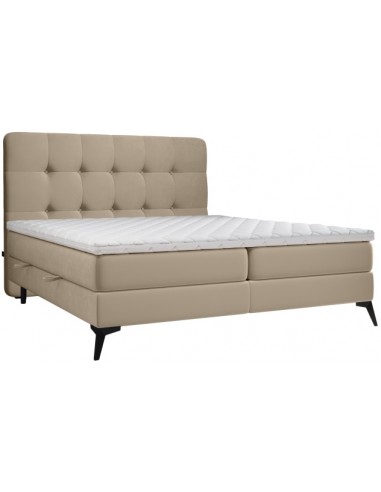 Sutton kontinentalseng med opbevaring og sengegavl 200 x 200 cm med 7 komfortzoner - Sort/Guldbeige