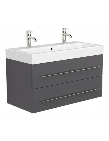 Livono komplet badmiljø i mdf og mineralsten H60 x B100,6 cm - Antracit højglans