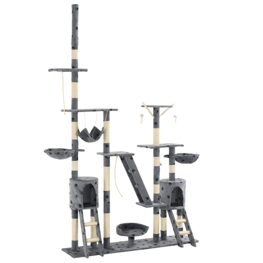 vidaXL kradsetræ til katte med sisal-kradsestolper 230-250 cm poteprint grå