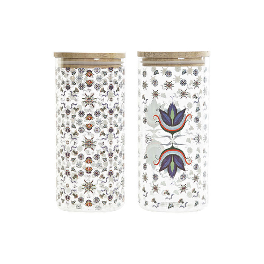 Blik DKD Home Decor Bambus Borosilikatglas Traditionel Flise (2 pcs) (10 x 10 x 22 cm) (1400 ml)