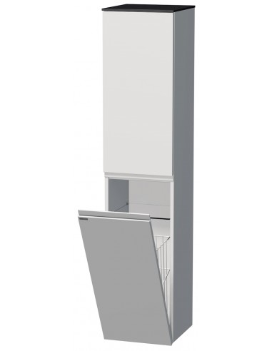 TARA Højrevendt skab med tøjkurv til badeværelse H161 cm MDF - Sort/Mat hvid