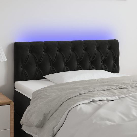 vidaXL sengegavl med LED-lys 100x7x78/88 cm velour sort