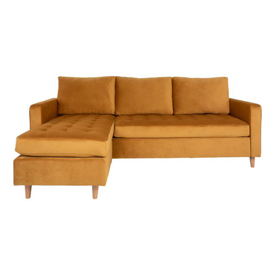 Sofa i sennepsgul velour med natur ben 151/83x219xH80 cm HN1004 - 1301505